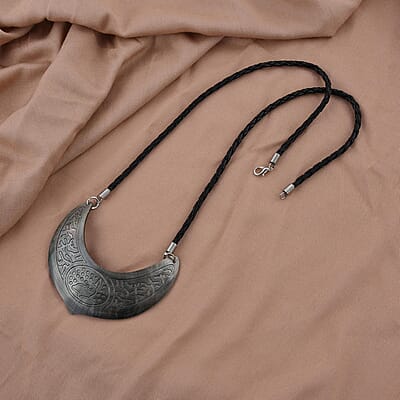 Brown Shell Dolphin Carving and Black Suede String Necklace 26 Inches