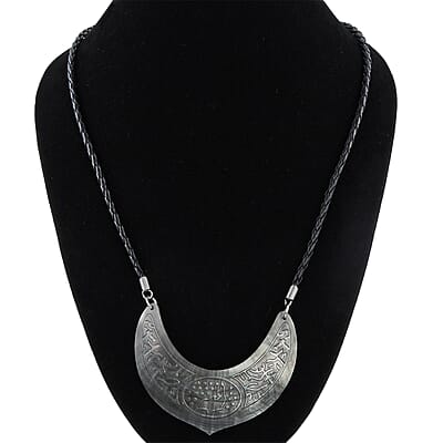 Brown Shell Dolphin Carving and Black Suede String Necklace 26 Inches