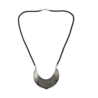 Brown Shell Dolphin Carving and Black Suede String Necklace 26 Inches