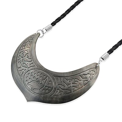 Brown Shell Dolphin Carving and Black Suede String Necklace 26 Inches