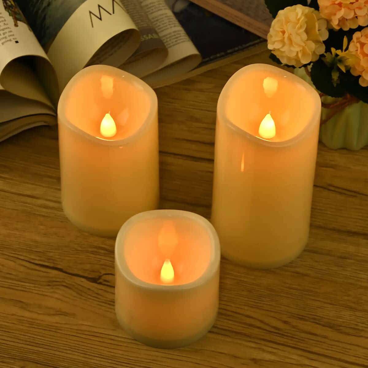 Set of 3 Yellow Color Change Candle Lights with Remote Control (3xAAA Battery Not Included) image number 1