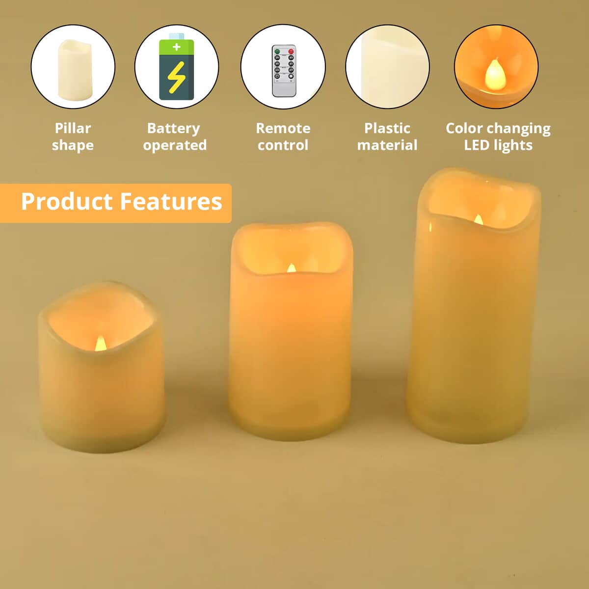 Set of 3 Yellow Color Change Candle Lights with Remote Control (3xAAA Battery Not Included) image number 2