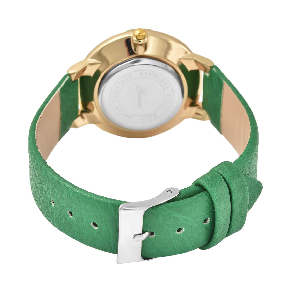 GENOA Austrian Crystal Miyota Japanese Movement MOP Dial Watch with Green Faux Leather Strap image number 5