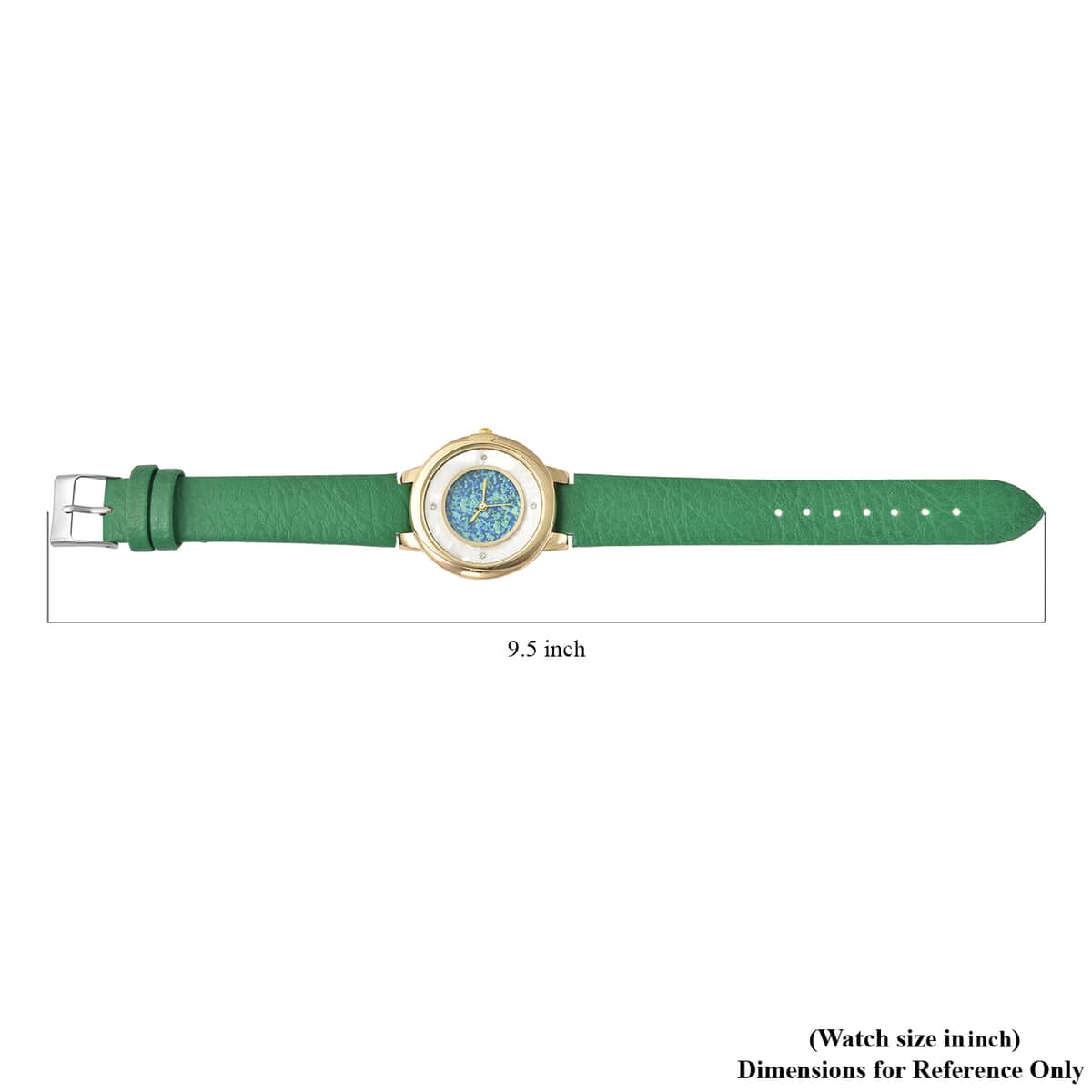 GENOA Austrian Crystal Miyota Japanese Movement MOP Dial Watch with Green Faux Leather Strap image number 6