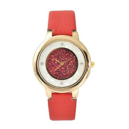 VALENTINE'S SPECIAL GENOA Austrian Crystal Miyota Japanese Movement Watch with Simulated Opal Dial and Red Vegan Leather Strap image number 0