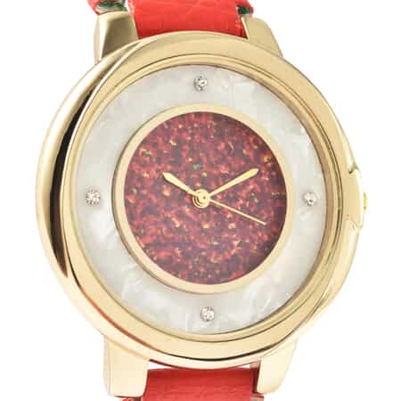 VALENTINE'S SPECIAL GENOA Austrian Crystal Miyota Japanese Movement Watch with Simulated Opal Dial and Red Vegan Leather Strap image number 3