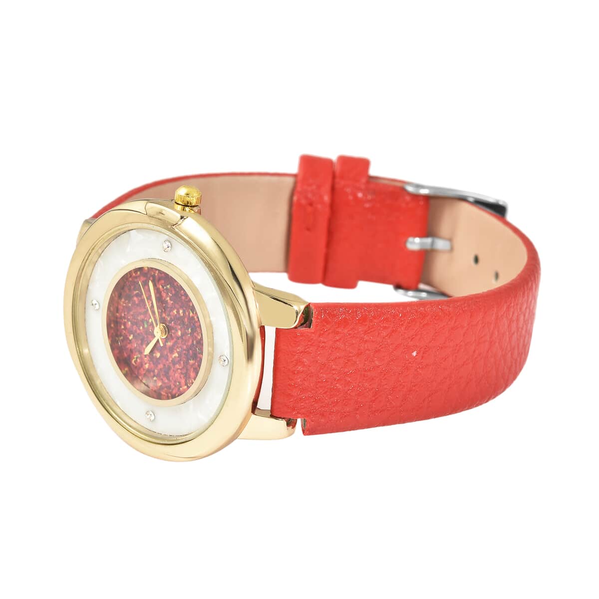 VALENTINE'S SPECIAL GENOA Austrian Crystal Miyota Japanese Movement Watch with Simulated Opal Dial and Red Vegan Leather Strap image number 4