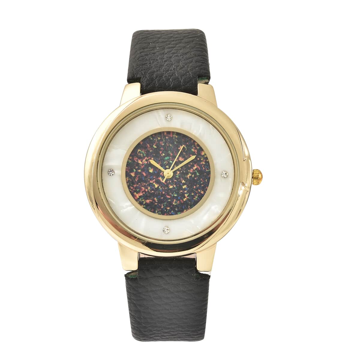 GENOA Austrian Crystal Miyota Japanese Movement Watch with Simulated Opal Dial and Black Vegan Leather Strap image number 0