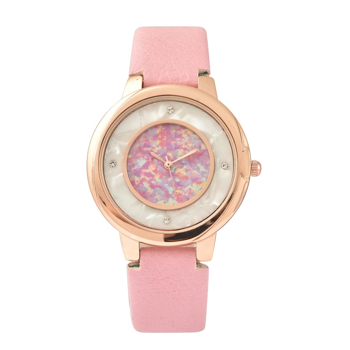 GENOA Austrian Crystal Miyota Japanese Movement Watch with Simulated Opal Dial and Pink Vegan Leather Strap image number 0
