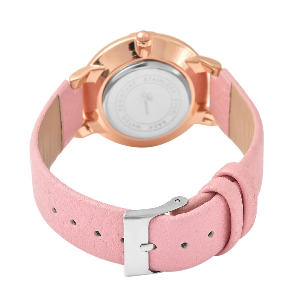GENOA Austrian Crystal Miyota Japanese Movement Watch with Simulated Opal Dial and Pink Vegan Leather Strap image number 5