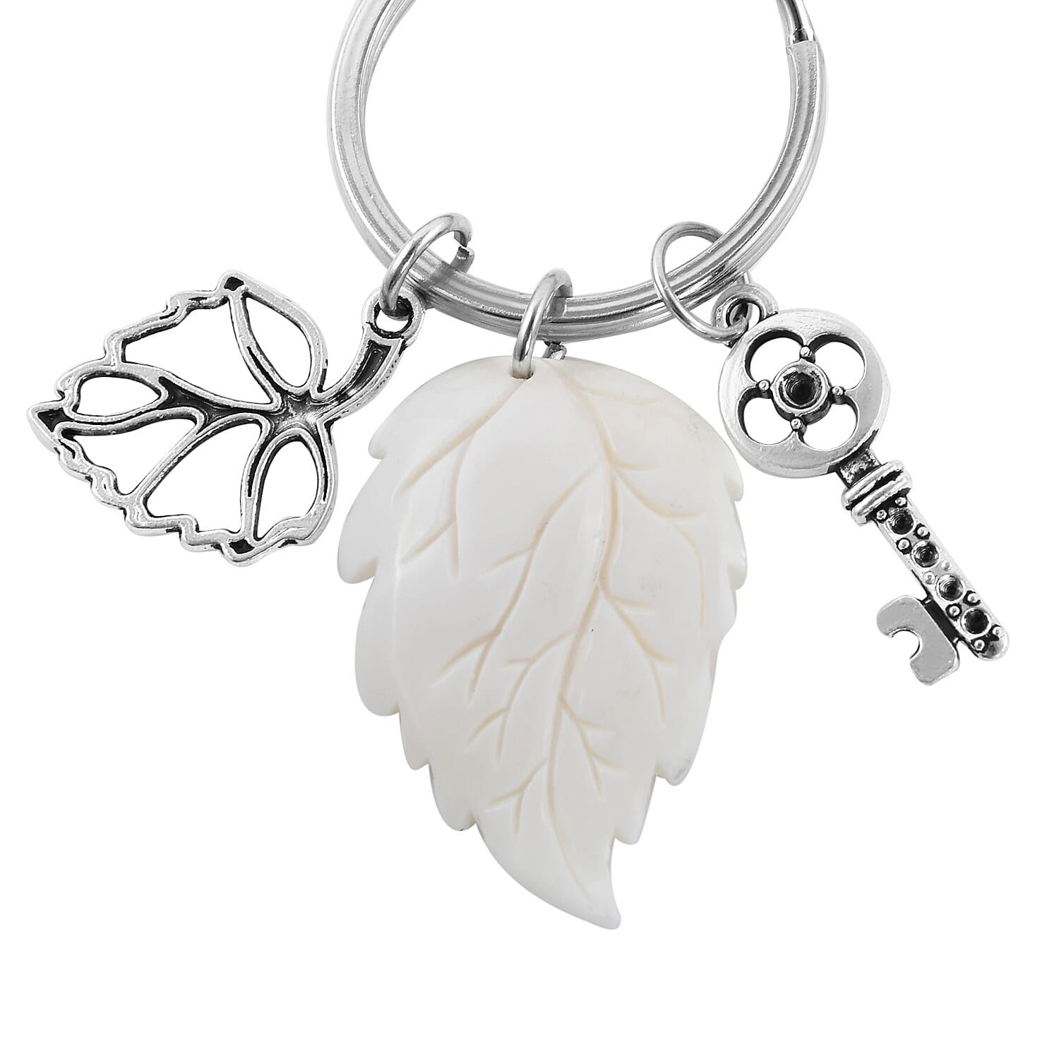 Stainless Steel Chrome Leaf, Leaf & Key Charms