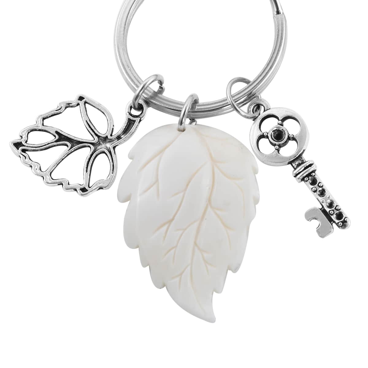 Stainless Steel Chrome Leaf, Leaf & Key Charms image number 3