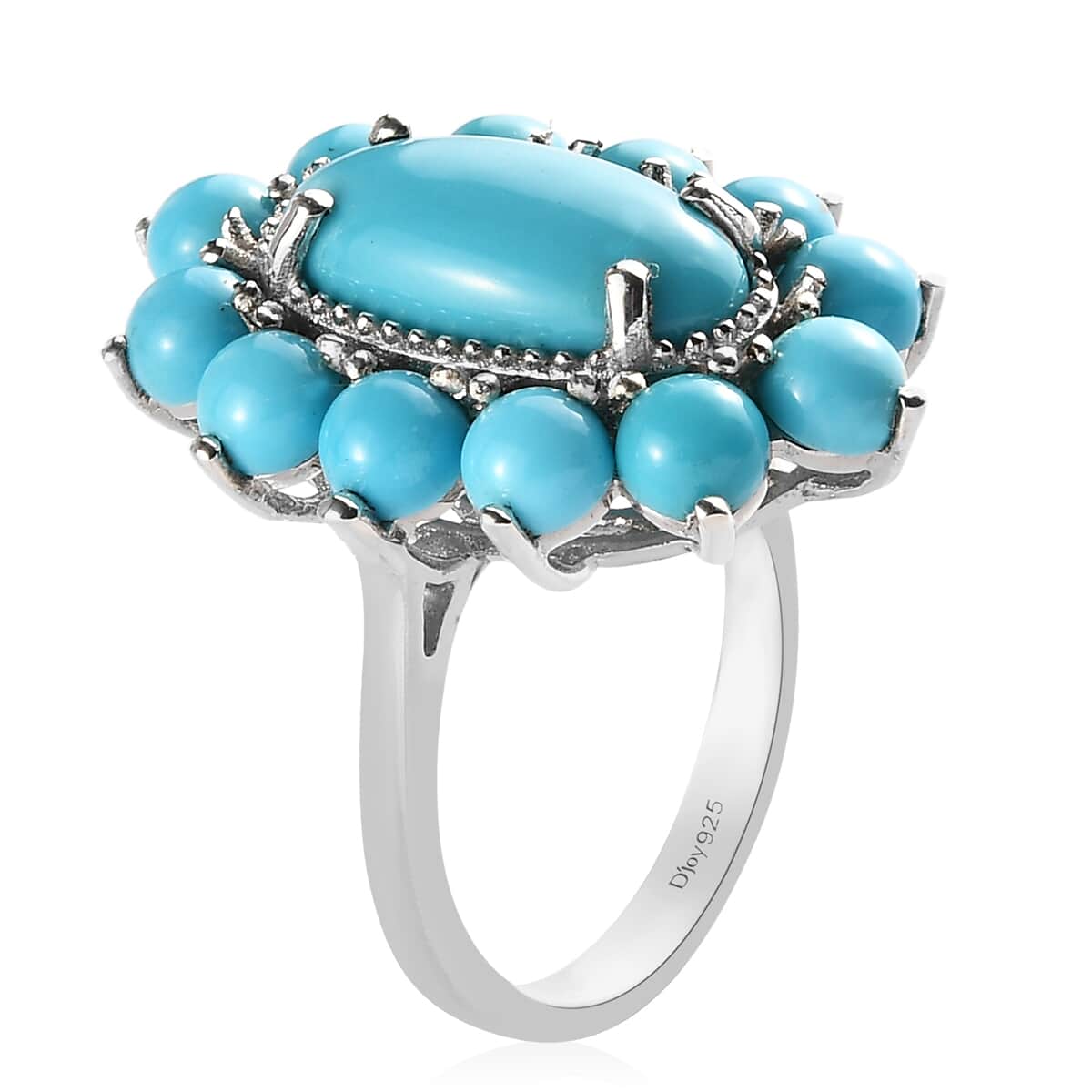 American Natural Sleeping Beauty Turquoise Elongated Ring in Platinum Over Sterling Silver (Size 11.0) 5.65 ctw image number 3