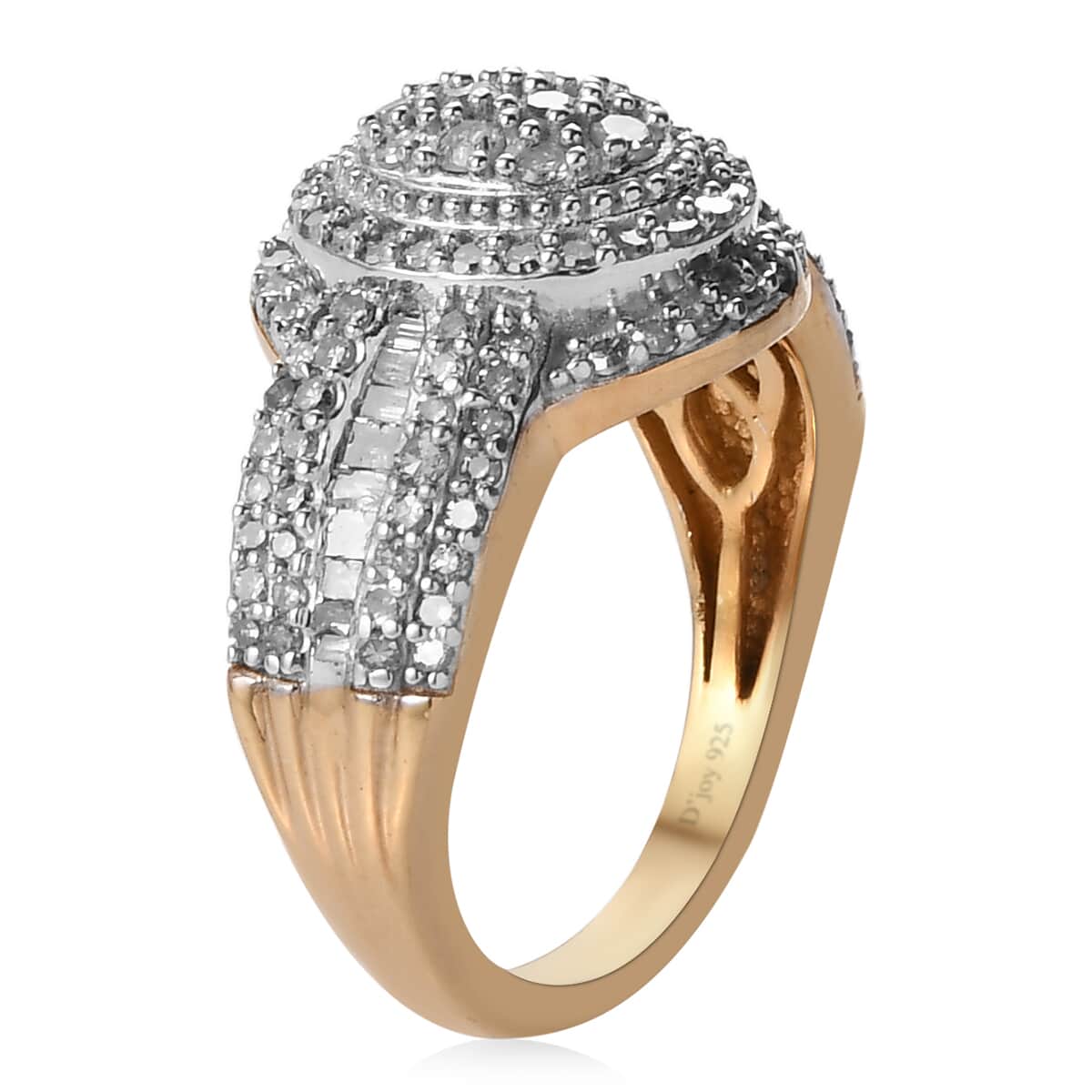 Diamond Cocktail Ring in 14K Yellow Gold Over Sterling Silver (Size 11.0) 1.00 ctw image number 3