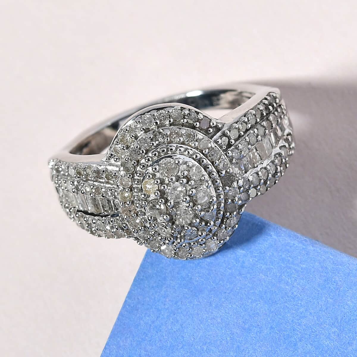 Diamond Cocktail Ring in Platinum Over Sterling Silver (Size 8.0) 1.00 ctw image number 1