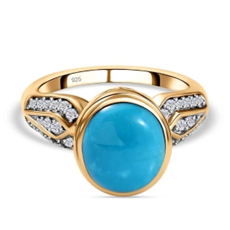 Sleeping Beauty Turquoise and White Zircon 3.62 ctw Ring in Vermeil Yellow Gold Over Sterling Silver (Size 11.5)