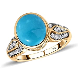 Sleeping Beauty Turquoise and White Zircon 3.62 ctw Ring in Vermeil Yellow Gold Over Sterling Silver (Size 11.5)