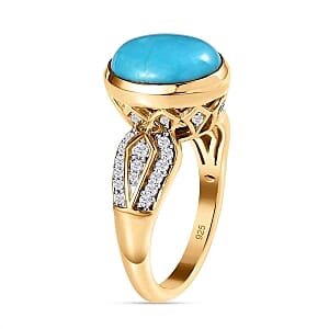 Sleeping Beauty Turquoise and White Zircon 3.62 ctw Ring in Vermeil Yellow Gold Over Sterling Silver (Size 11.5)