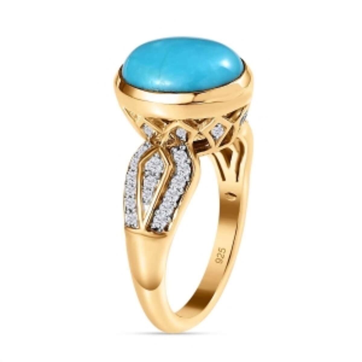 Sleeping Beauty Turquoise and White Zircon 3.62 ctw Ring in Vermeil Yellow Gold Over Sterling Silver (Size 11.5) image number 4