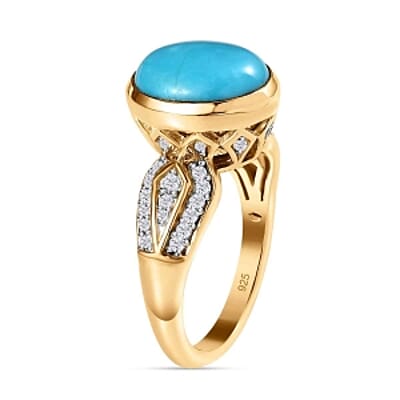 Sleeping Beauty Turquoise and White Zircon 3.62 ctw Ring in Vermeil Yellow Gold Over Sterling Silver (Size 11.5)