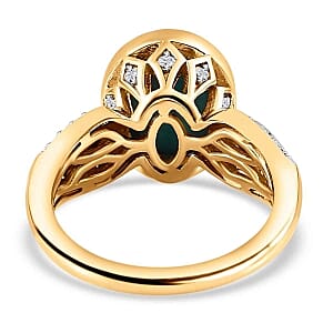 Sleeping Beauty Turquoise and White Zircon 3.62 ctw Ring in Vermeil Yellow Gold Over Sterling Silver (Size 11.5)