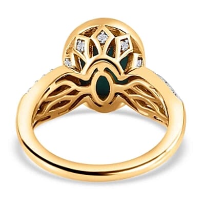 Sleeping Beauty Turquoise and White Zircon 3.62 ctw Ring in Vermeil Yellow Gold Over Sterling Silver (Size 11.5)