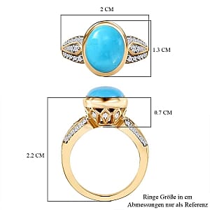 Sleeping Beauty Turquoise and White Zircon 3.62 ctw Ring in Vermeil Yellow Gold Over Sterling Silver (Size 11.5)