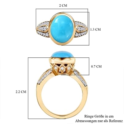 Sleeping Beauty Turquoise and White Zircon 3.62 ctw Ring in Vermeil Yellow Gold Over Sterling Silver (Size 11.5)