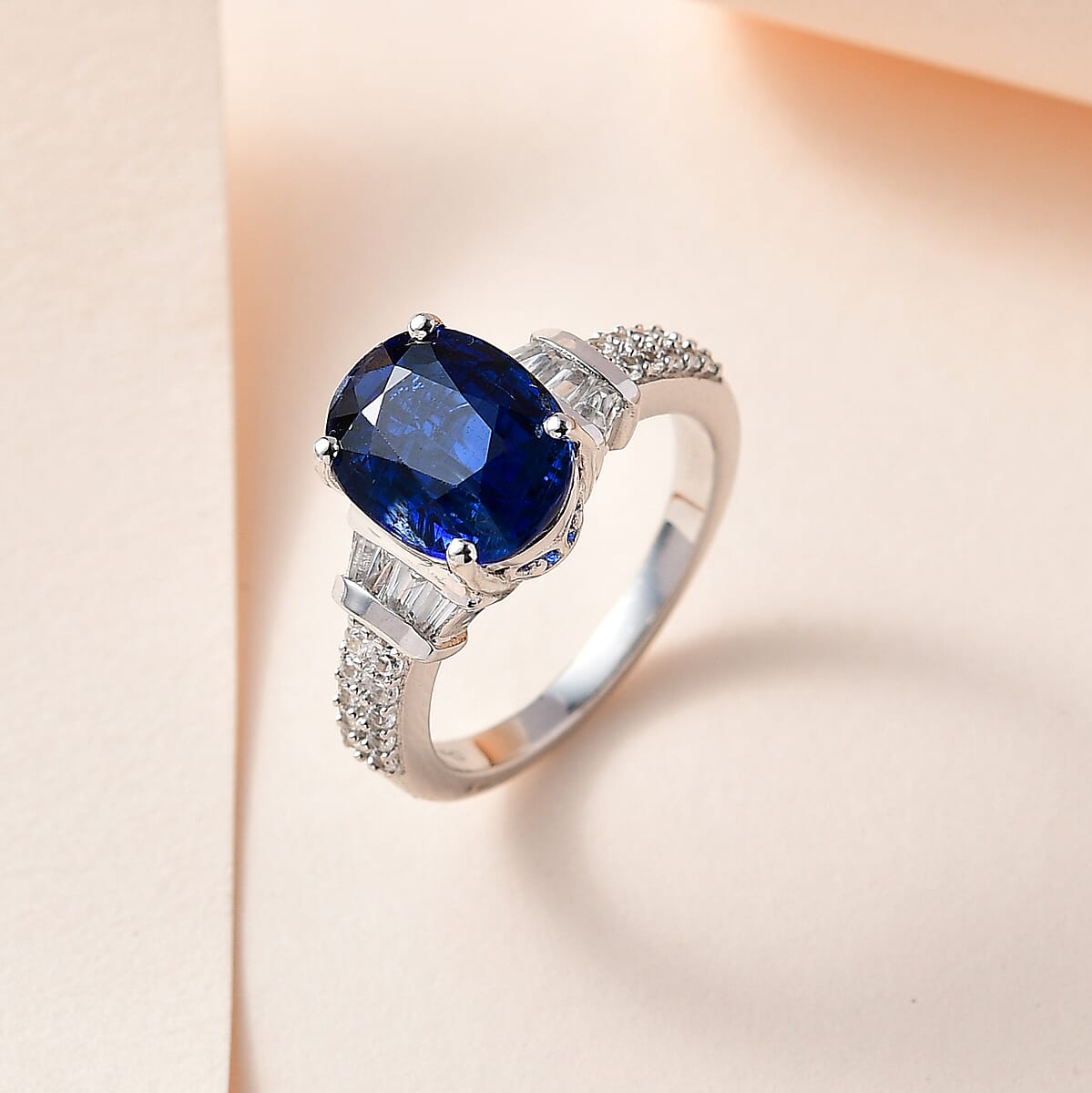 Premium Kashmir Kyanite and White Zircon Ring in Platinum Over Sterling Silver 5.85 ctw image number 1