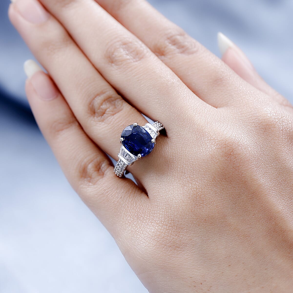 Premium Kashmir Kyanite and White Zircon Ring in Platinum Over Sterling Silver 5.85 ctw image number 2