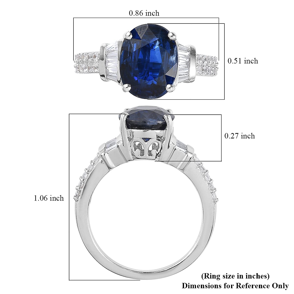 Premium Kashmir Kyanite and White Zircon Ring in Platinum Over Sterling Silver 5.85 ctw image number 5