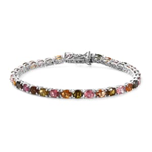 Multi-Tourmaline Tennis Bracelet in Platinum Over Sterling Silver (7.25 In) 10.40 ctw