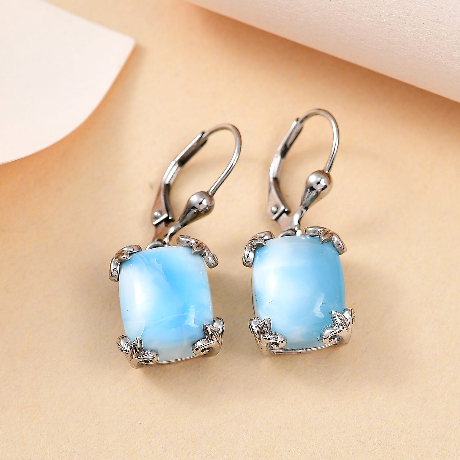 Larimar Lever Back Earring in Platinum Over Sterling Silver 11.85 ctw