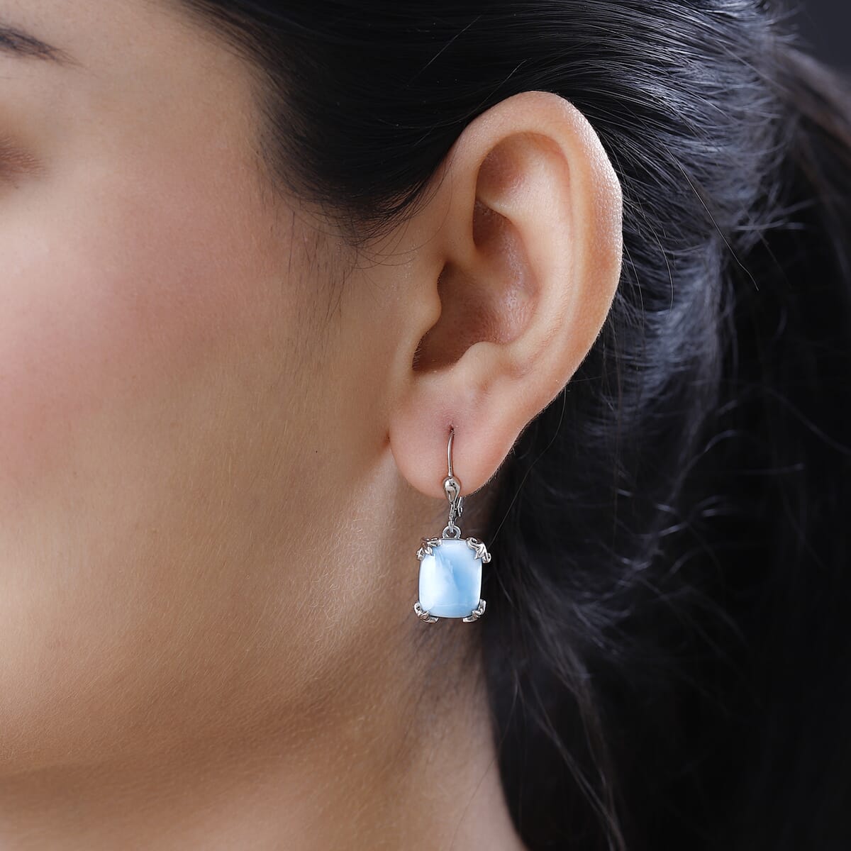 Larimar Lever Back Earring in Platinum Over Sterling Silver 11.85 ctw image number 2