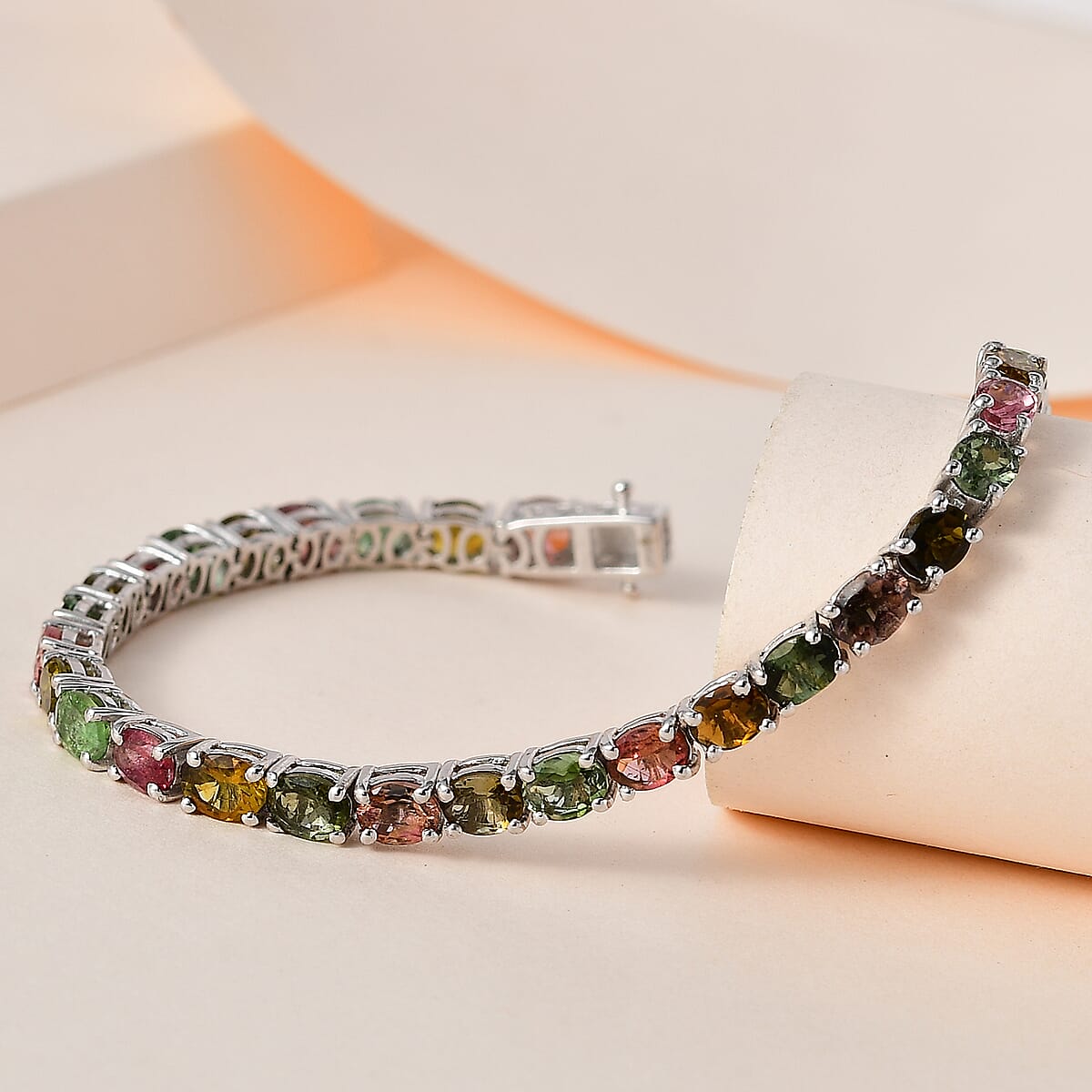 Multi-Tourmaline Tennis Bracelet in Platinum Over Sterling Silver (6.50 In) 9.50 ctw image number 1
