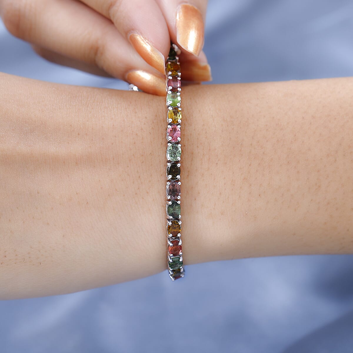Multi-Tourmaline Tennis Bracelet in Platinum Over Sterling Silver (6.50 In) 9.50 ctw image number 2