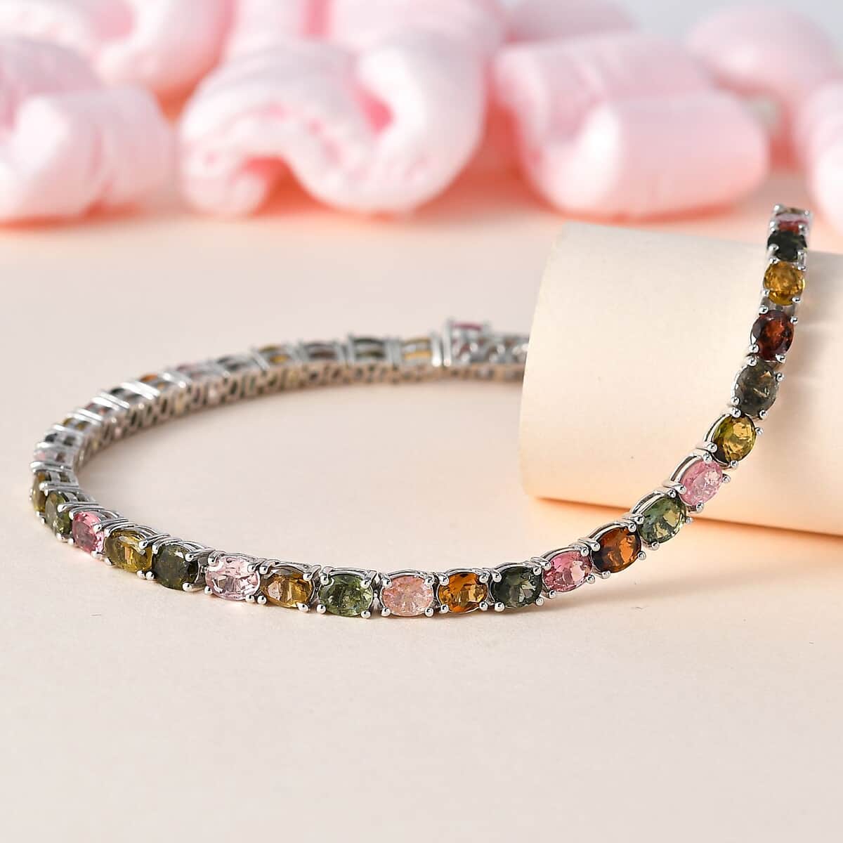 Multi-Tourmaline Tennis Bracelet in Platinum Over Sterling Silver (8.00 In) 11.70 ctw image number 1