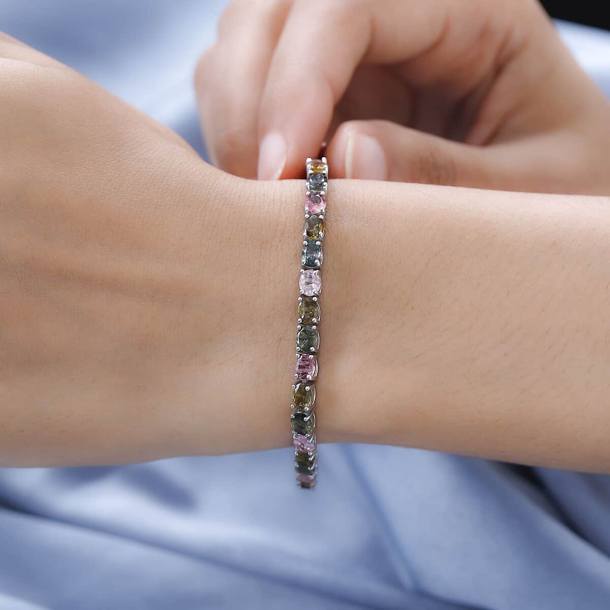 Multi-Tourmaline Tennis Bracelet in Platinum Over Sterling Silver (8.00 In) 11.70 ctw image number 2