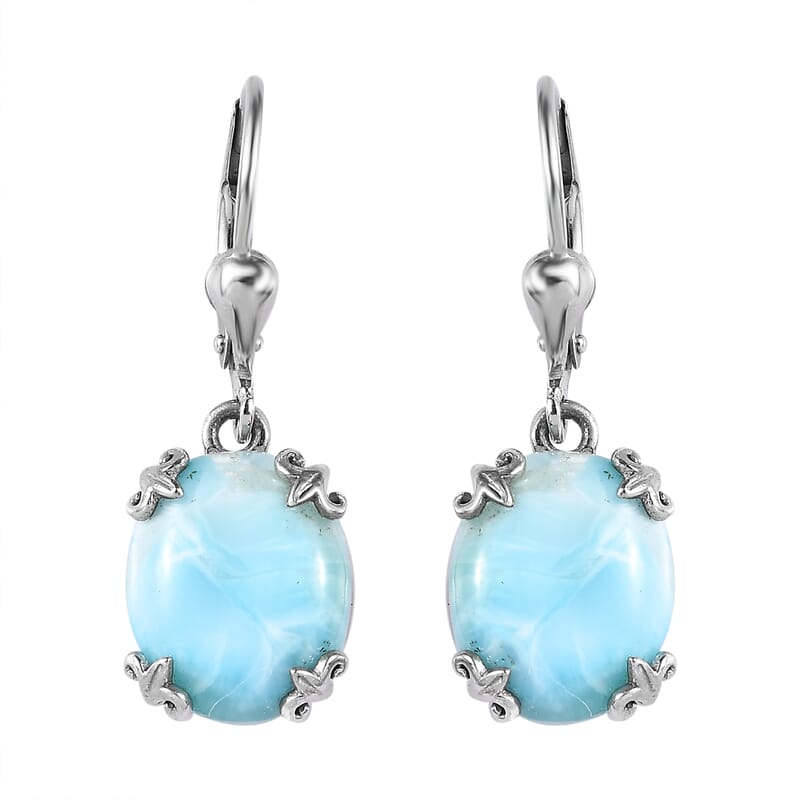 Larimar Lever Back Earring in Platinum Over Sterling Silver 10.35 ctw