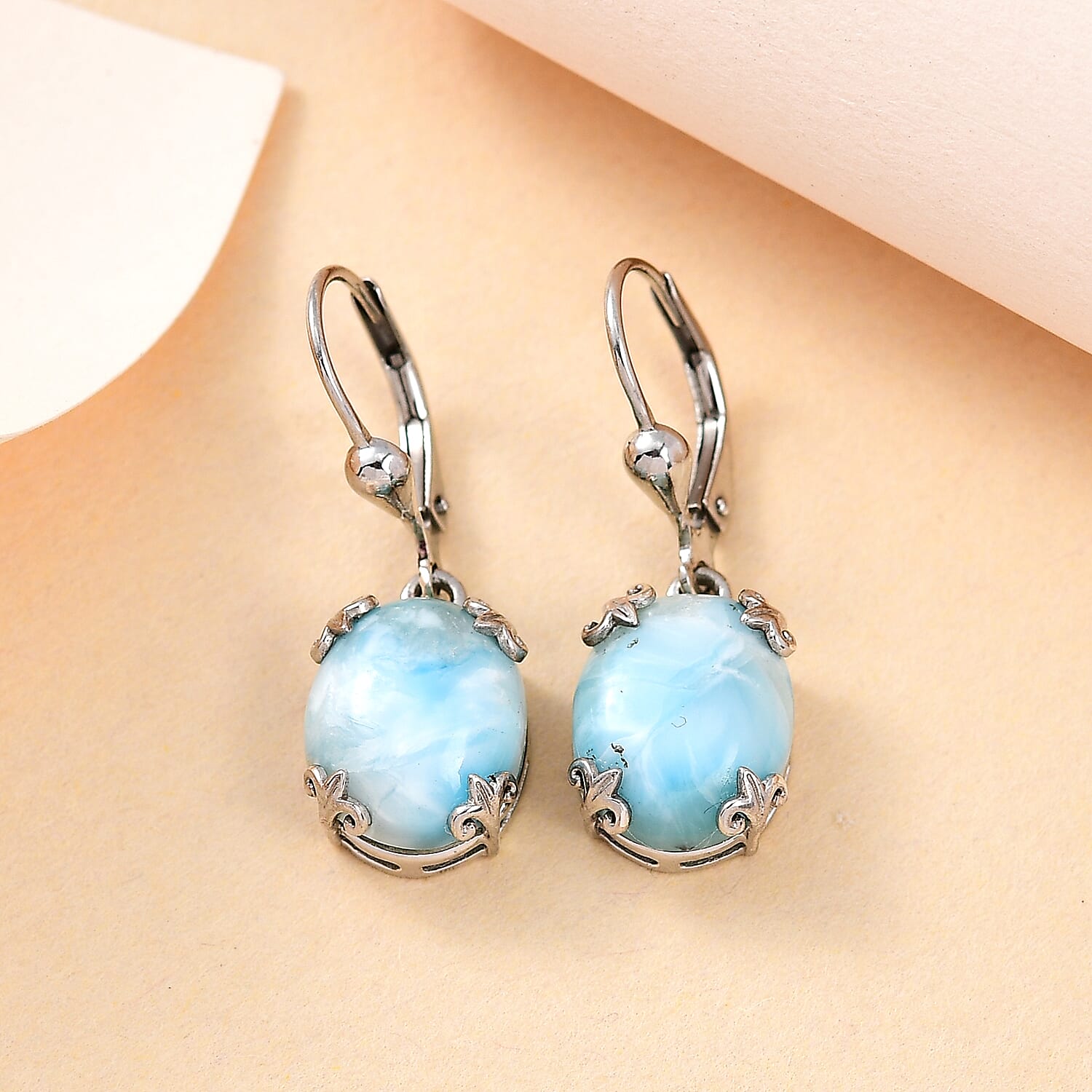 Larimar Lever Back Earring in Platinum Over Sterling Silver 10.35 ctw