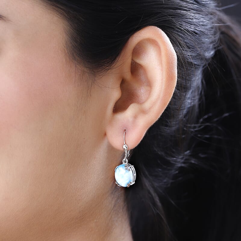 Larimar Lever Back Earring in Platinum Over Sterling Silver 10.35 ctw