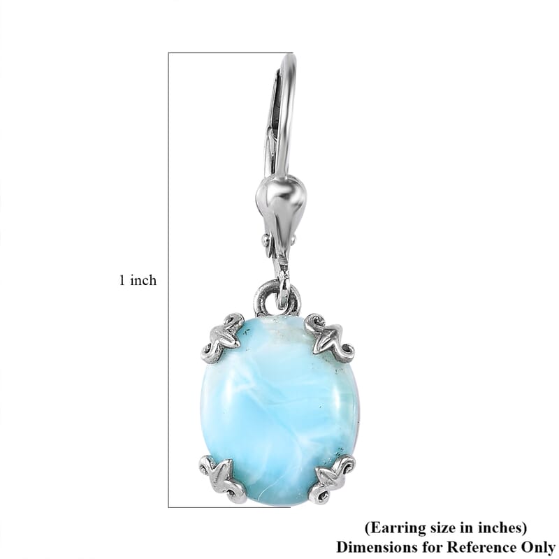 Larimar Lever Back Earring in Platinum Over Sterling Silver 10.35 ctw