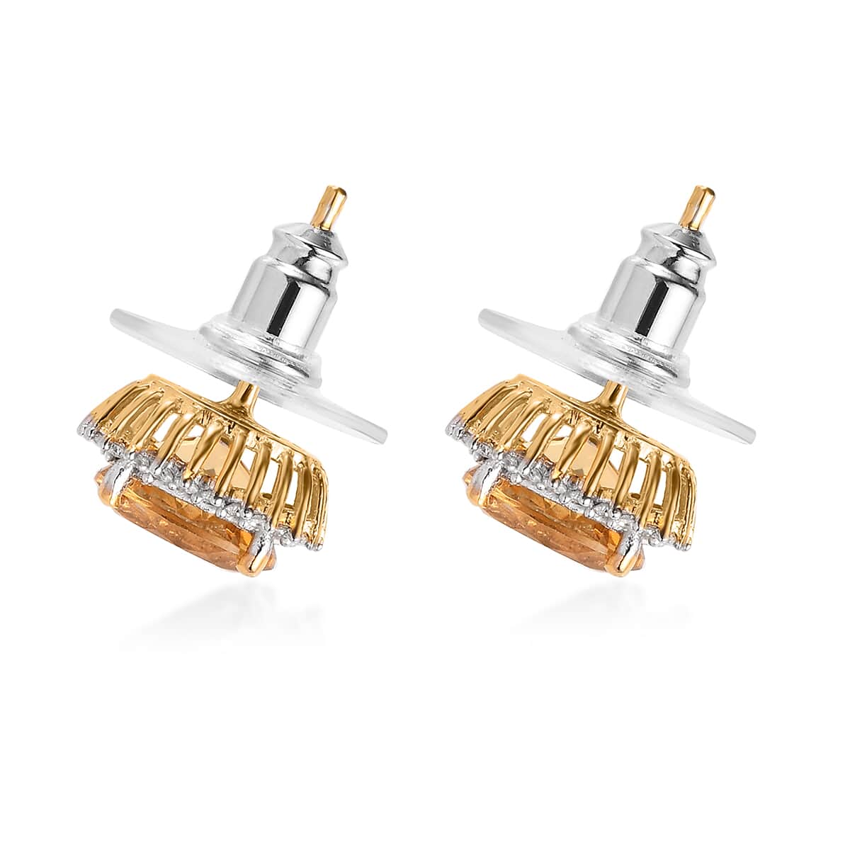 Premium Brazilian Heliodor, Moissanite Halo Stud Earrings in Vermeil Yellow Gold Over Sterling Silver 2.50 ctw image number 3