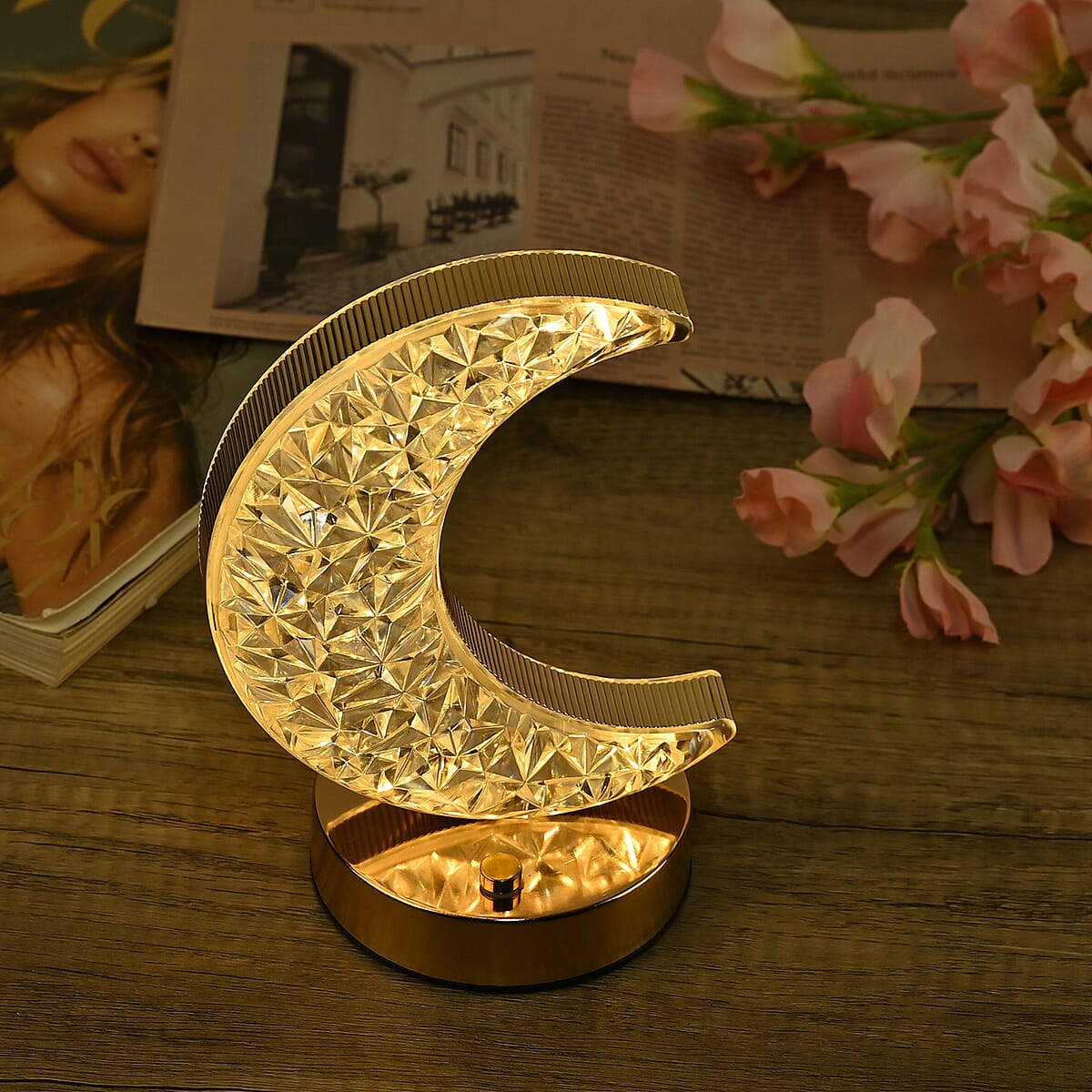 Livmore Touch Controlled Moon-shaped Crystal Table Lamp image number 1