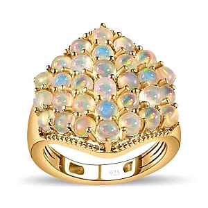 Premium Ethiopian Welo Opal 3.00 ctw Cluster Ring in Vermeil Yellow Gold Over Sterling Silver (Size 5.5) (5.87 g)