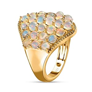 Premium Ethiopian Welo Opal 3.00 ctw Cluster Ring in Vermeil Yellow Gold Over Sterling Silver (Size 5.5) (5.87 g)