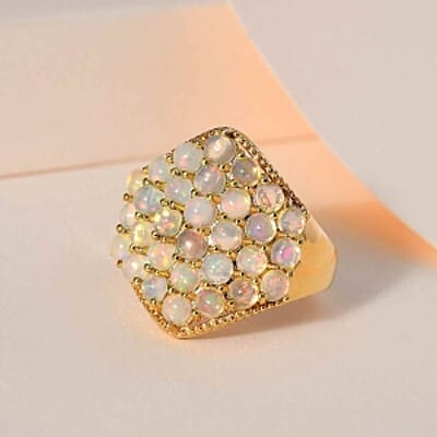 Ethiopian Welo Opal 2.50 ctw Cluster Ring in Vermeil Yellow Gold Over Sterling Silver (Size 11.5)