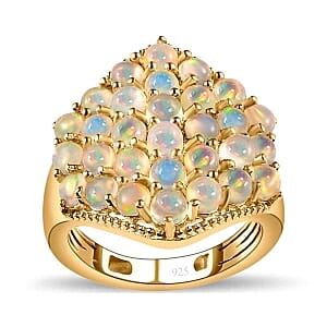 Ethiopian Welo Opal 2.50 ctw Cluster Ring in Vermeil Yellow Gold Over Sterling Silver (Size 11.5)