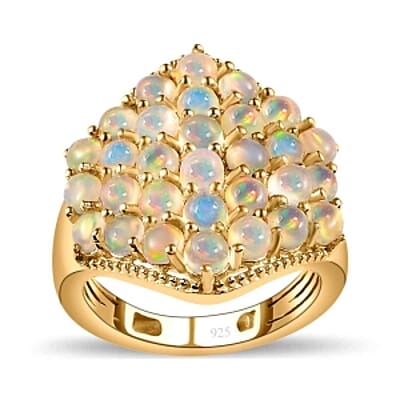 Ethiopian Welo Opal 2.50 ctw Cluster Ring in Vermeil Yellow Gold Over Sterling Silver (Size 11.5)