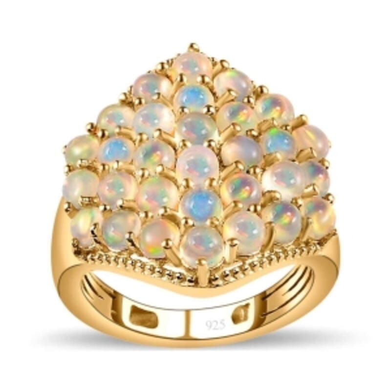 Ethiopian Welo Opal 2.50 ctw Cluster Ring in Vermeil Yellow Gold Over Sterling Silver (Size 11.5)